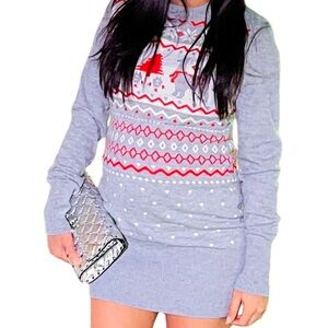 Tipsy Elves Christmas Sweater Dress Womens Size XL Llama Manger Snowflake Tree